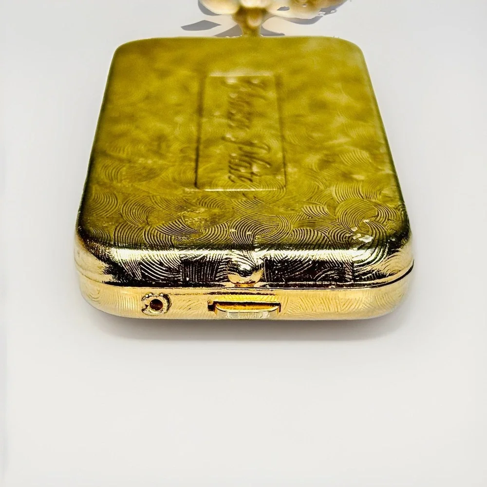 Vintage Gold Tone Charge Plate Holder Keychain Case Red Velvet Lining 1950s.